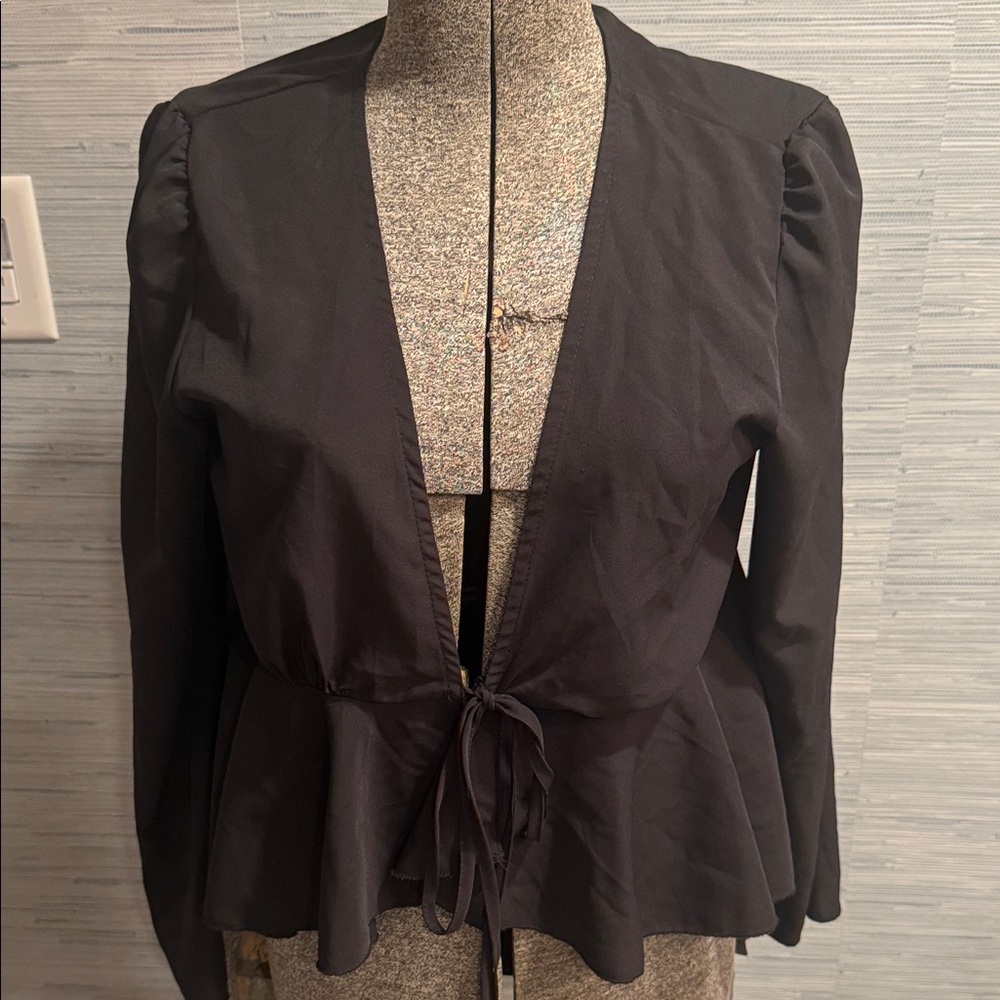 Black Peplum Tie-Front Blouse